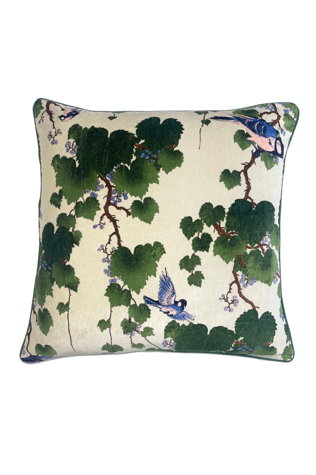 Acer green print velvet square cushion by One Hundred Stars