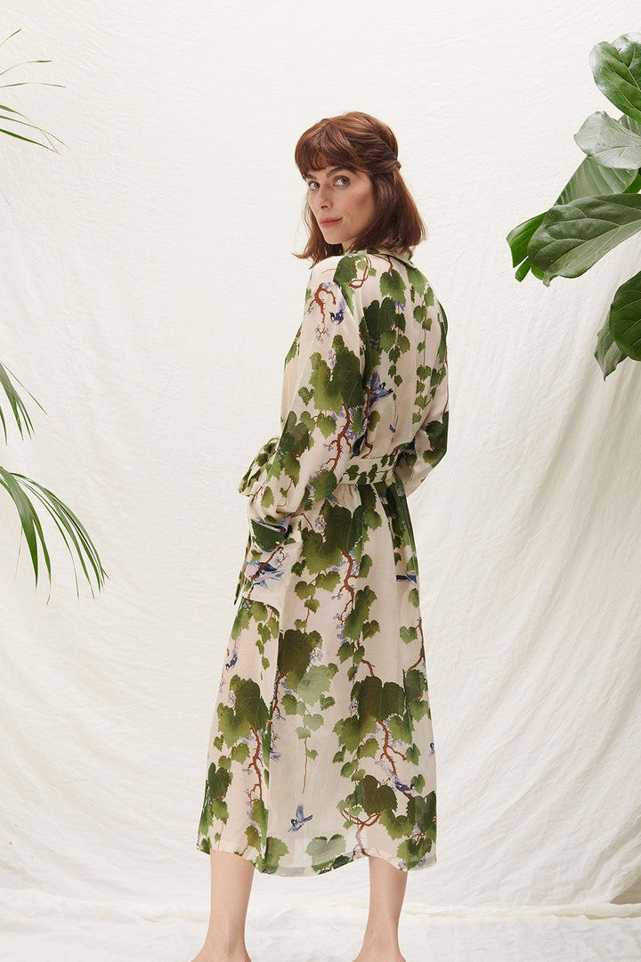 ladies dressing gown in acer green print by one hundred stars