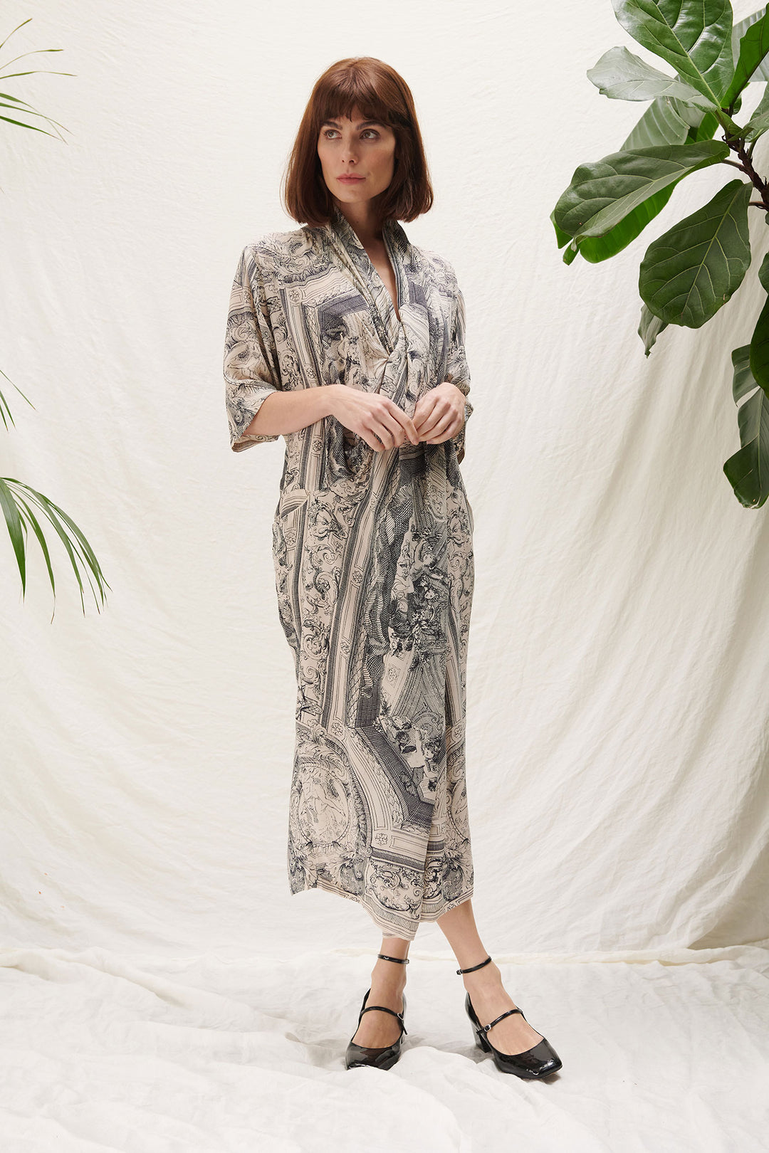 vintage cherub print dress in neutral colours by one hundred stars