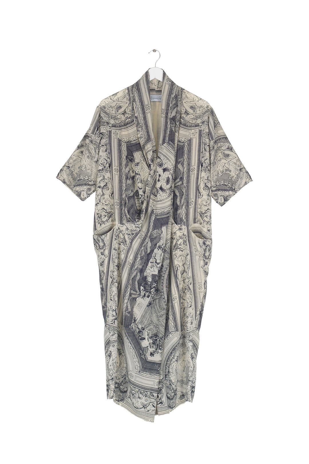 Women's long cowl neck dress with short sleeves in cherub print by One Hundred Stars