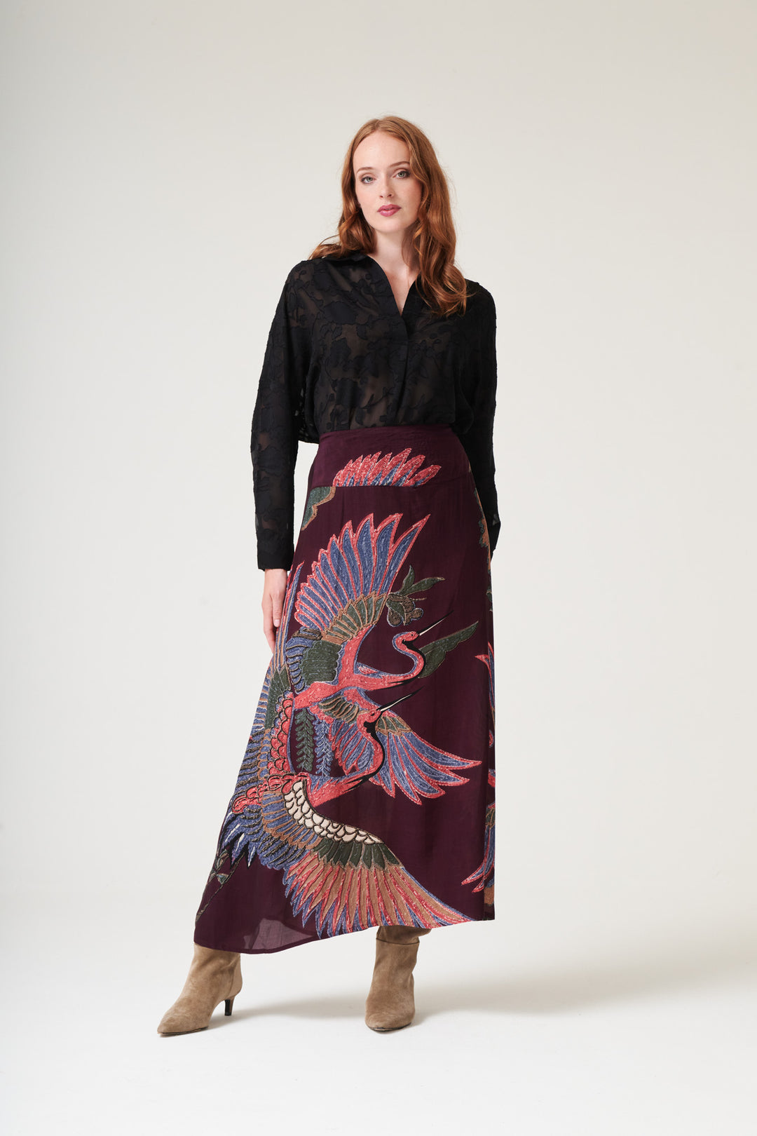 Crane Plum A - line Maxi Skirt - One Hundred Stars