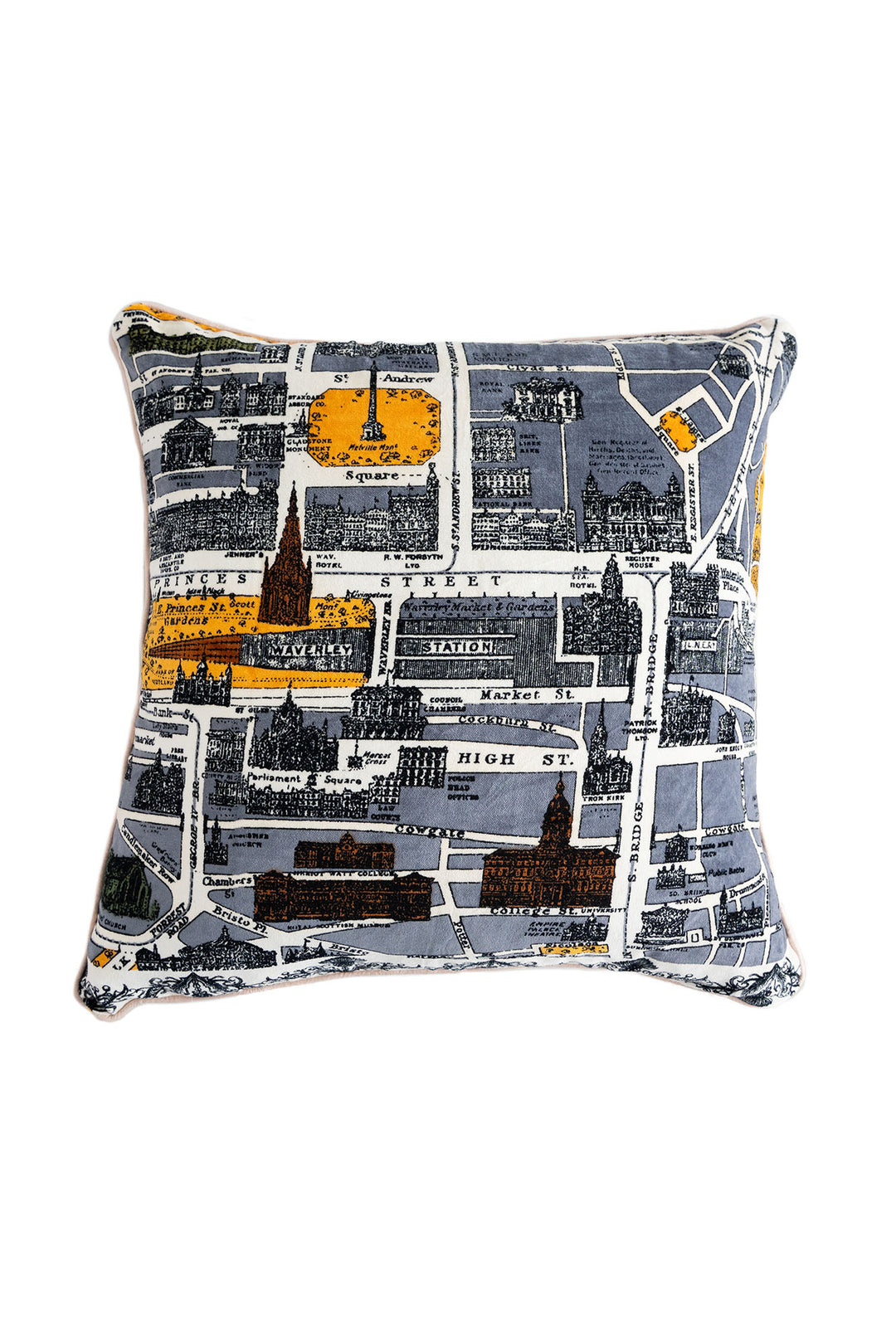 Edinburgh & Leith Map Square Cushion Cover - One Hundred Stars