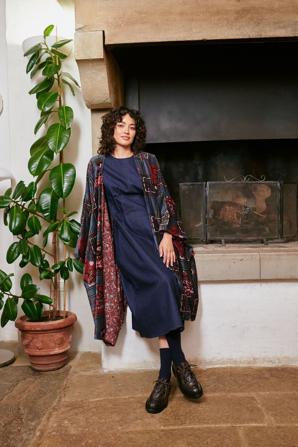 Ginger Jar Grey Velvet Grande Kimono - One Hundred Stars