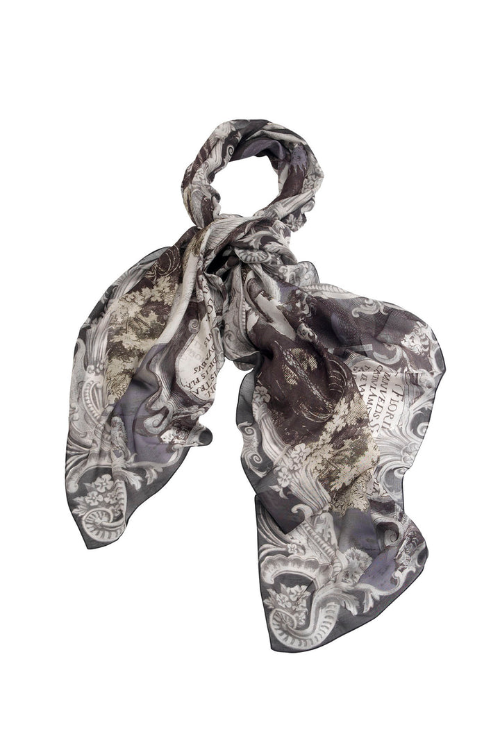 ladies scarf coloured in tones of black, grey and subtle green print by One Hundred Stars