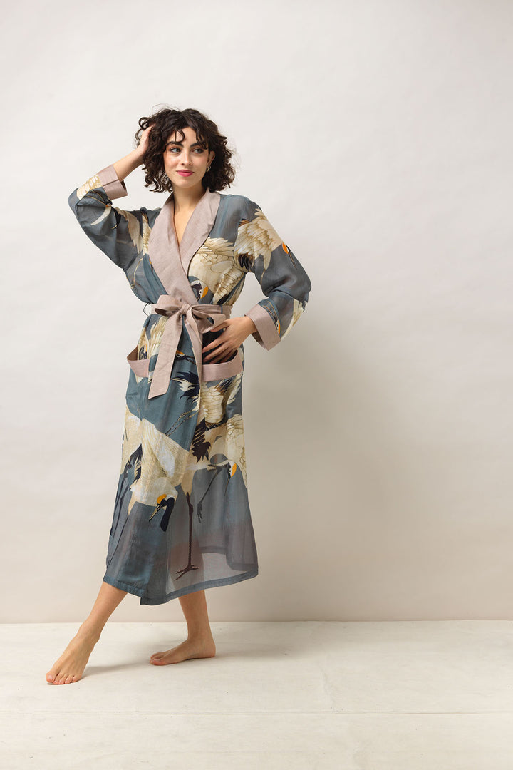 Stork Slate Grey Gown lightweight dressing gown House Coat- by One Hundred Stars