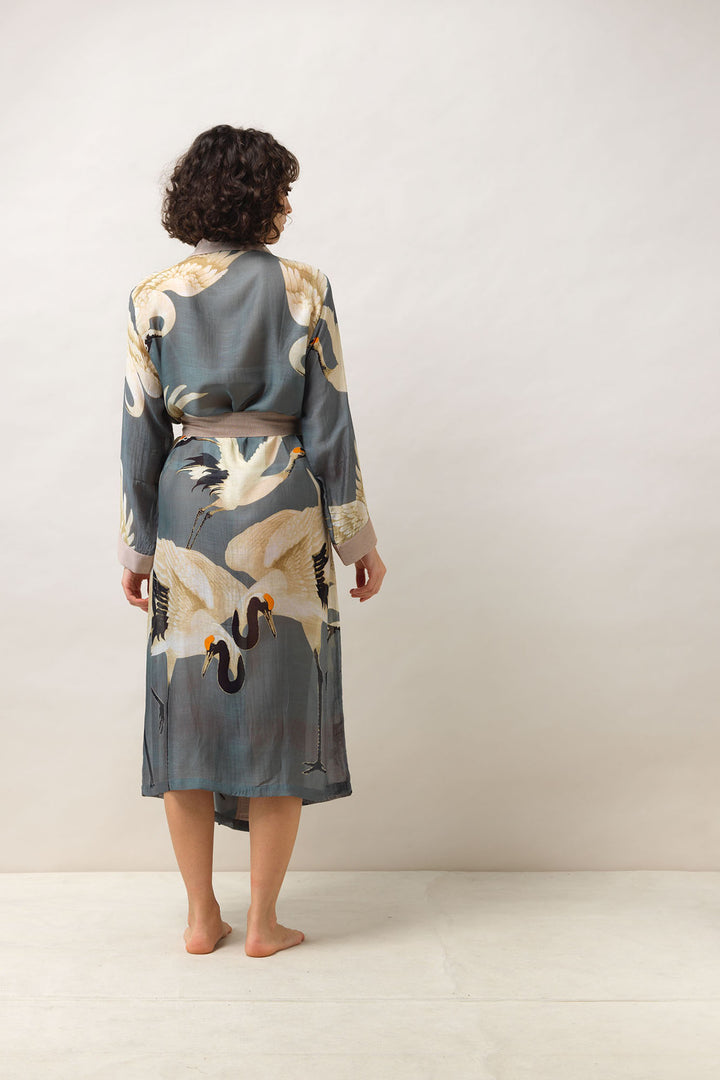 Stork Slate Grey Gown lightweight dressing gown House Coat- by One Hundred Stars