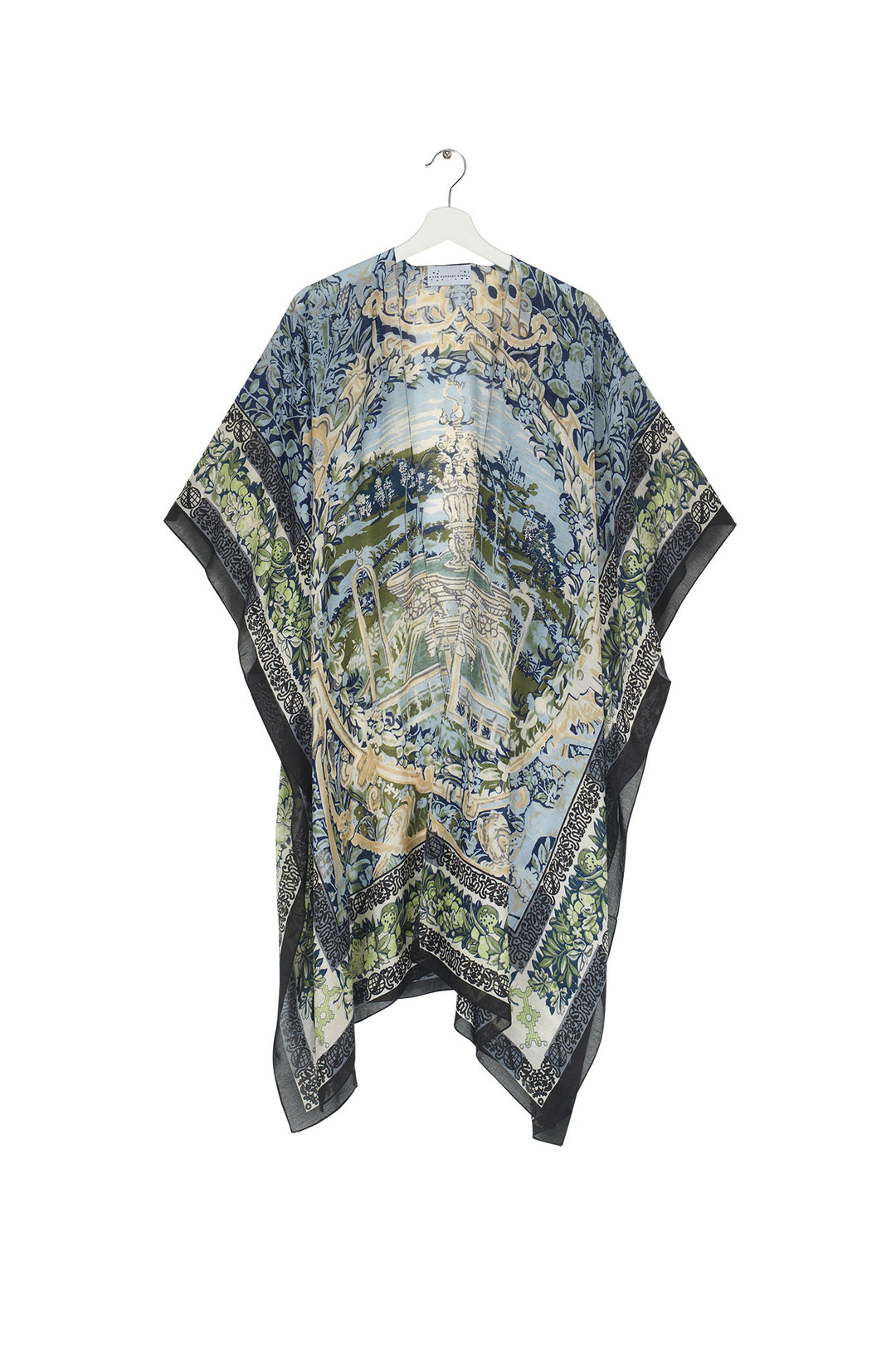 Women's lightweight throwover shawl in tapestry sea blue print by One Hundred Stars
