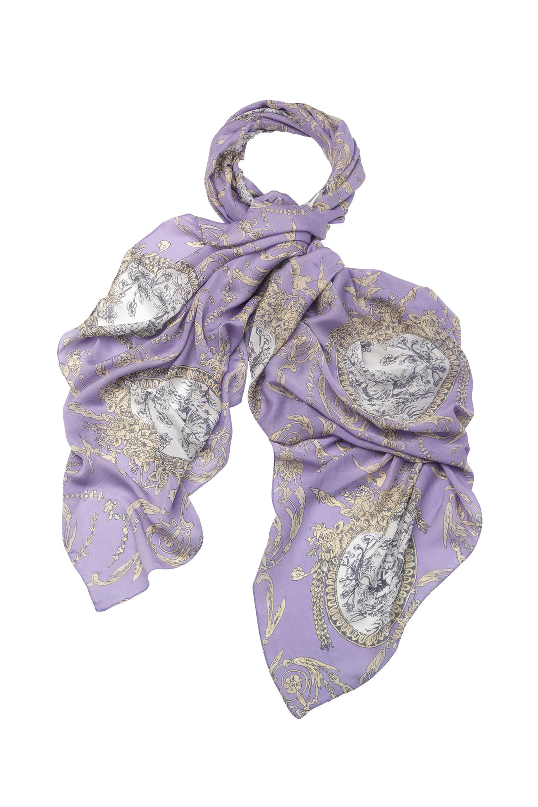 Women's accessories, gifts for her. Large scarf  in lilac purple with valentine floral print by One Hundred Stars
