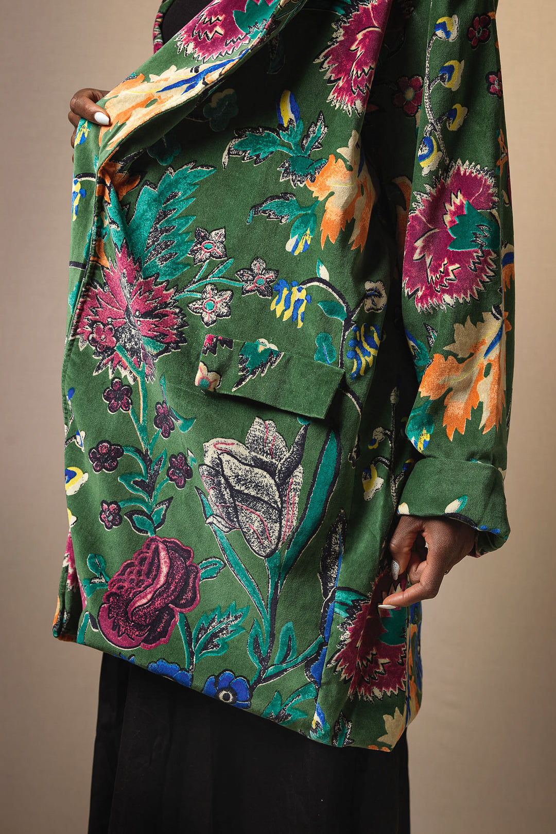 Flower Vase Green Velvet Boyfriend Jacket - One Hundred Stars