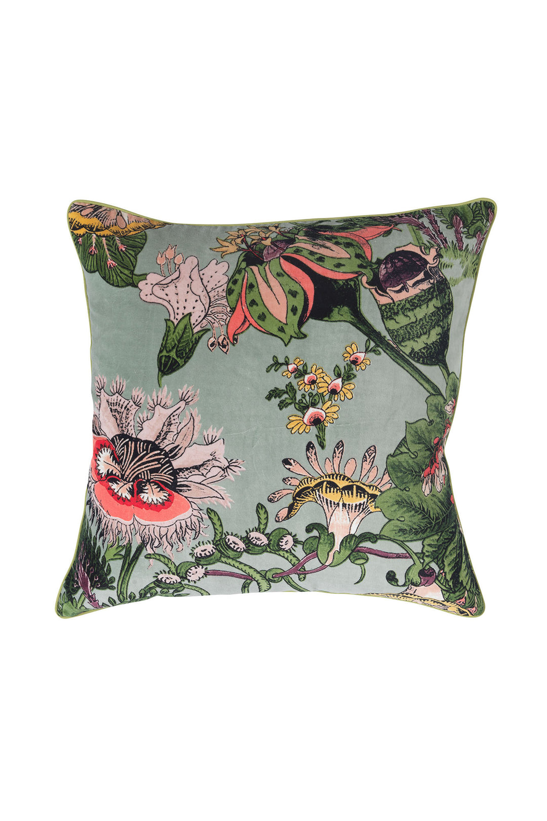 Eccentric Blooms Putty Velvet Square Cushion