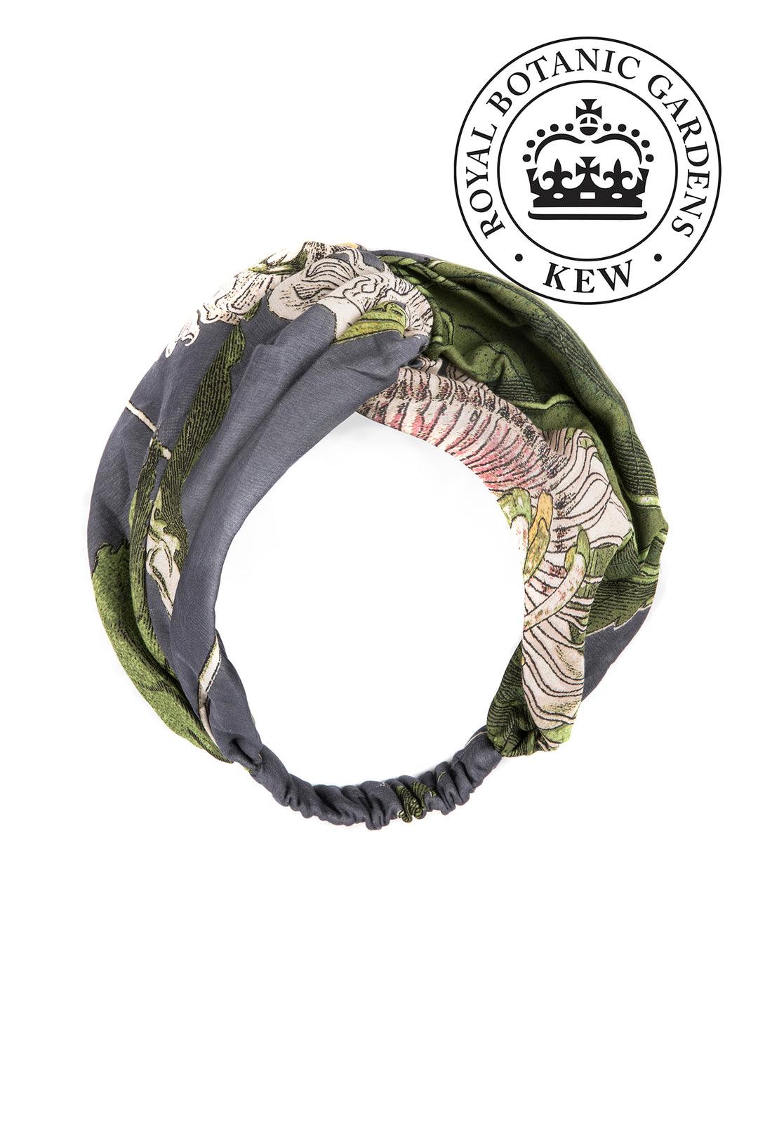 KEW Passion Flower Grey Headband- Our headbands are made from 100% recycled material using offcuts from our clothing production.