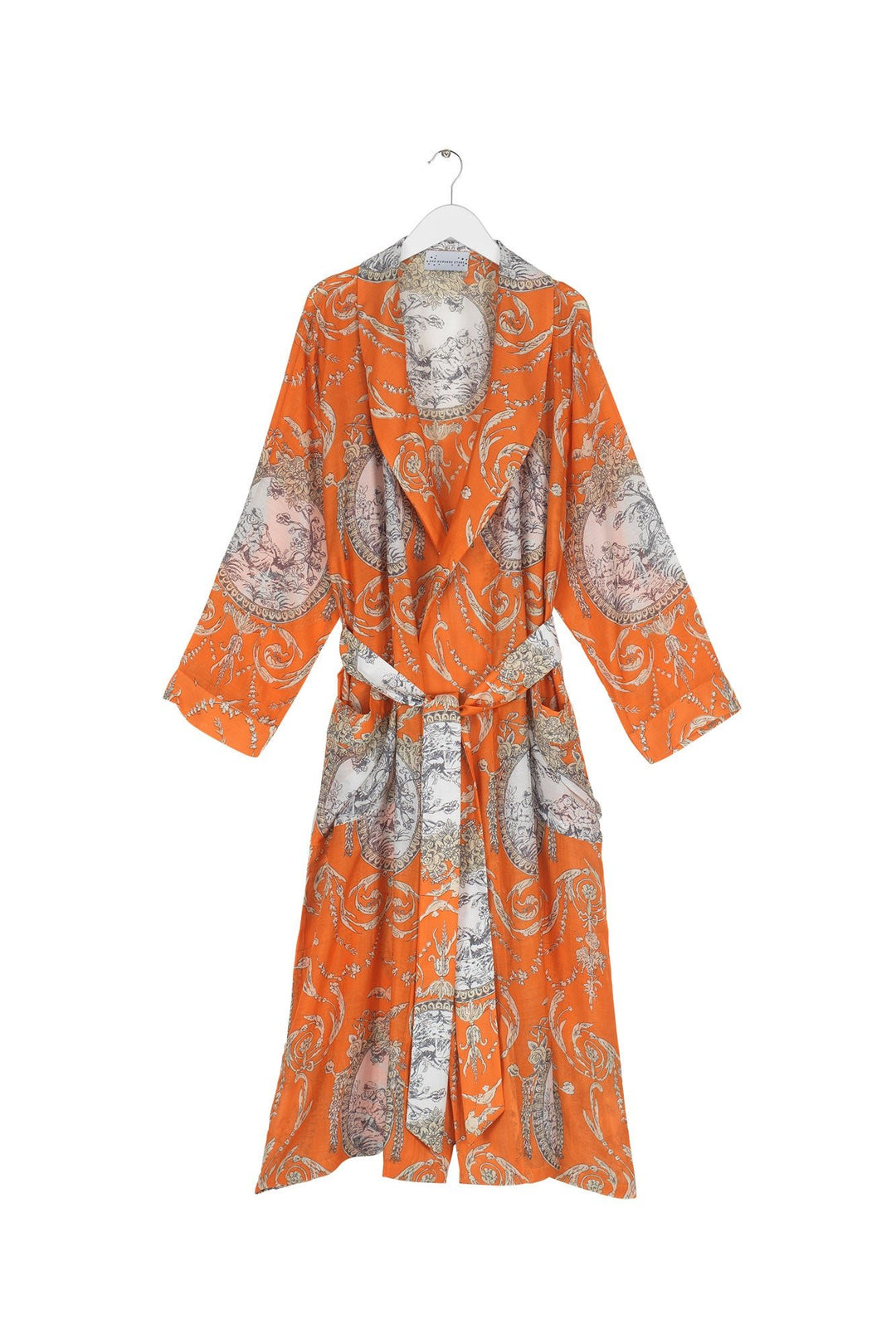 Women's lightweight loungewear gown in orange with a valentine print by One Hundred Stars