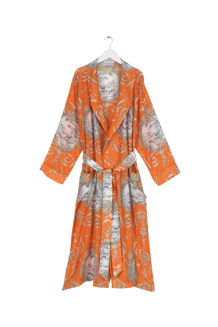 Women's lightweight loungewear gown in orange with a valentine print by One Hundred Stars