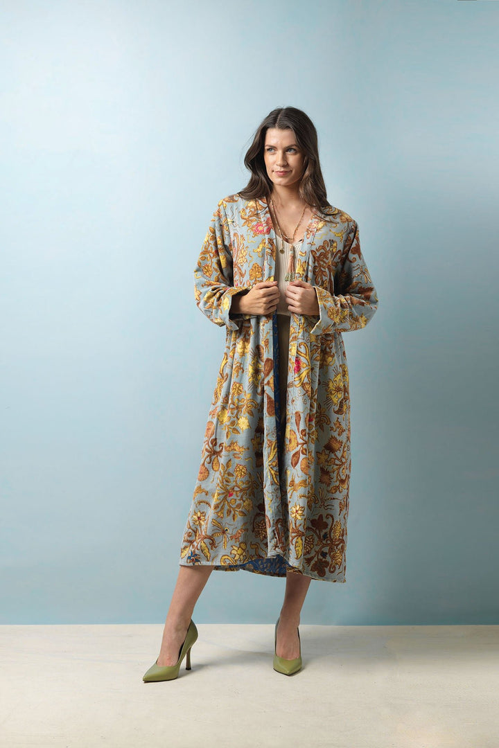 Tudor Rose Grey Velvet Duster Coat - One Hundred Stars