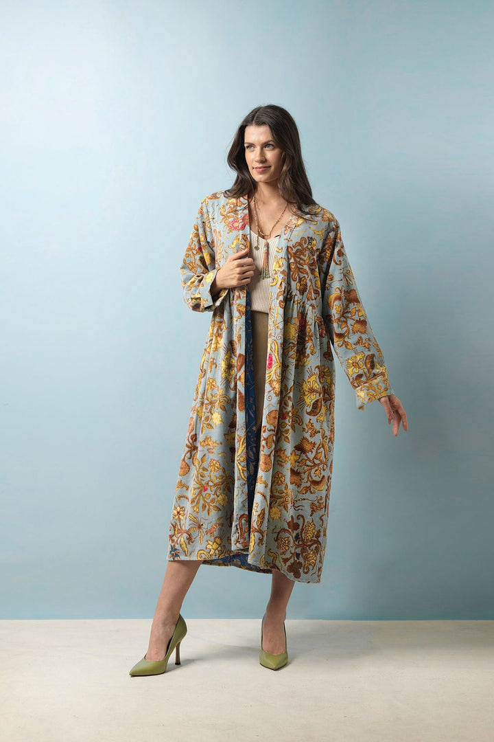 Tudor Rose Grey Velvet Duster Coat - One Hundred Stars