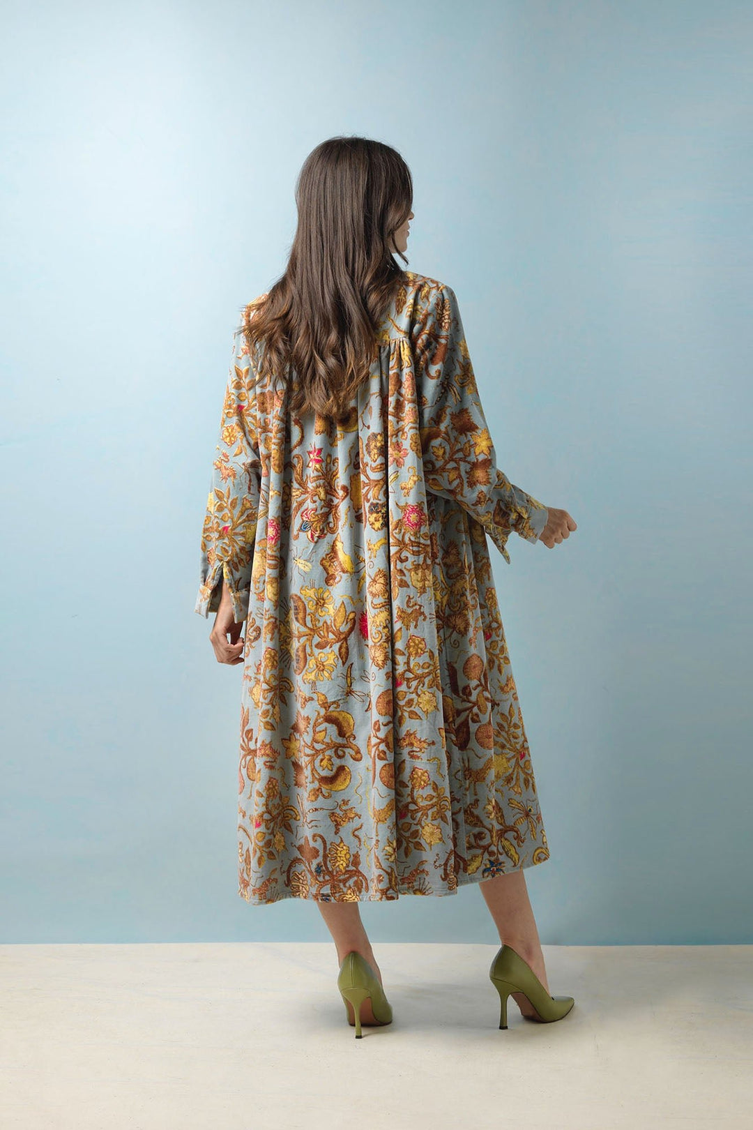 Tudor Rose Grey Velvet Duster Coat - One Hundred Stars