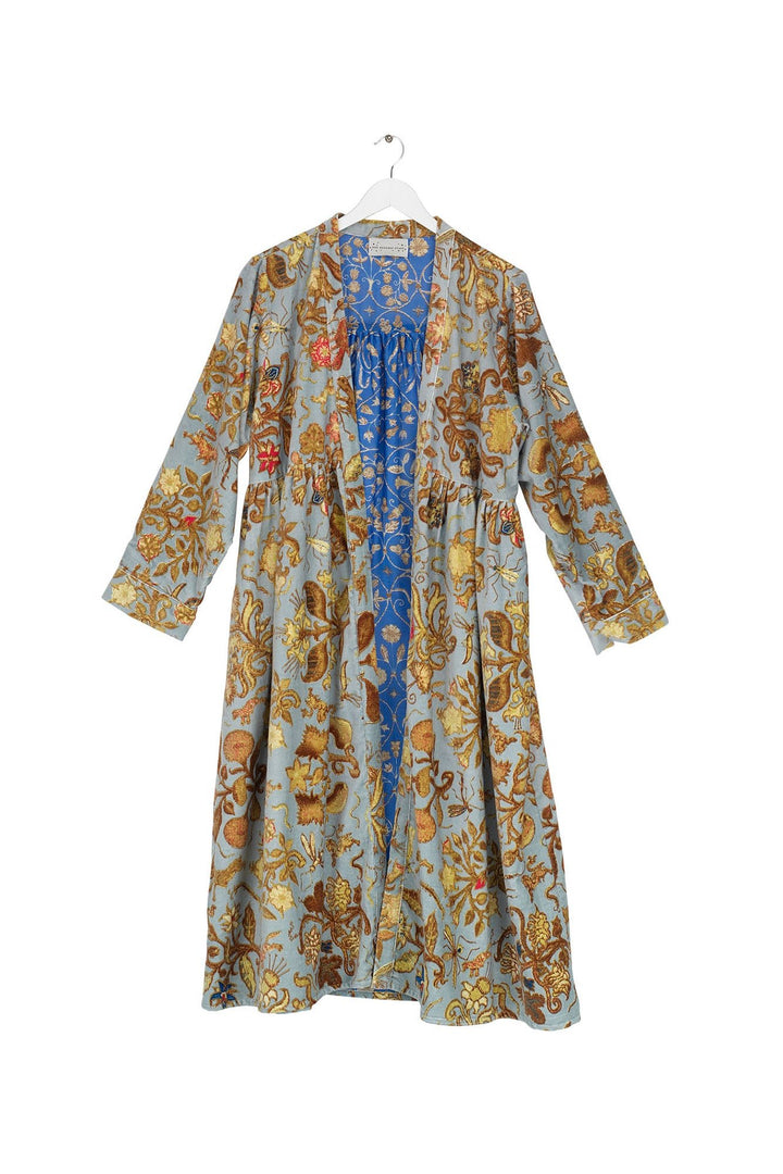 Tudor Rose Grey Velvet Duster Coat - One Hundred Stars