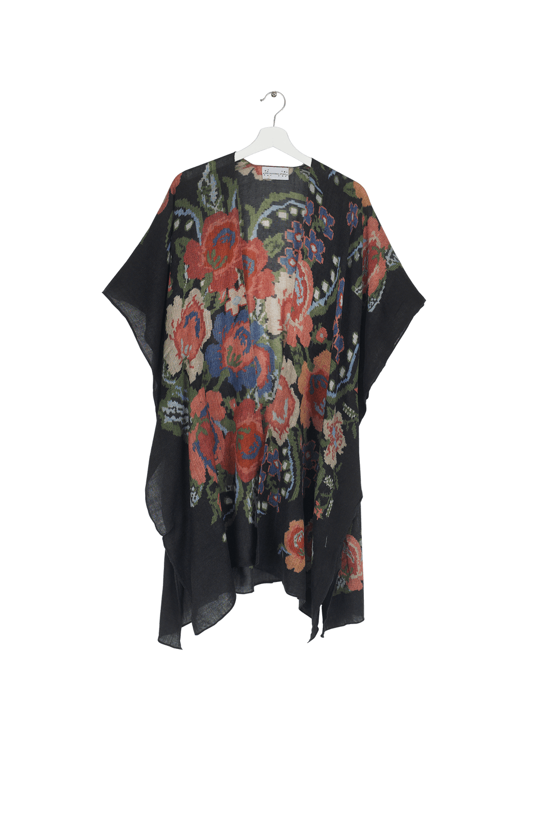 Woven Flower Black Wool Throwover - One Hundred Stars