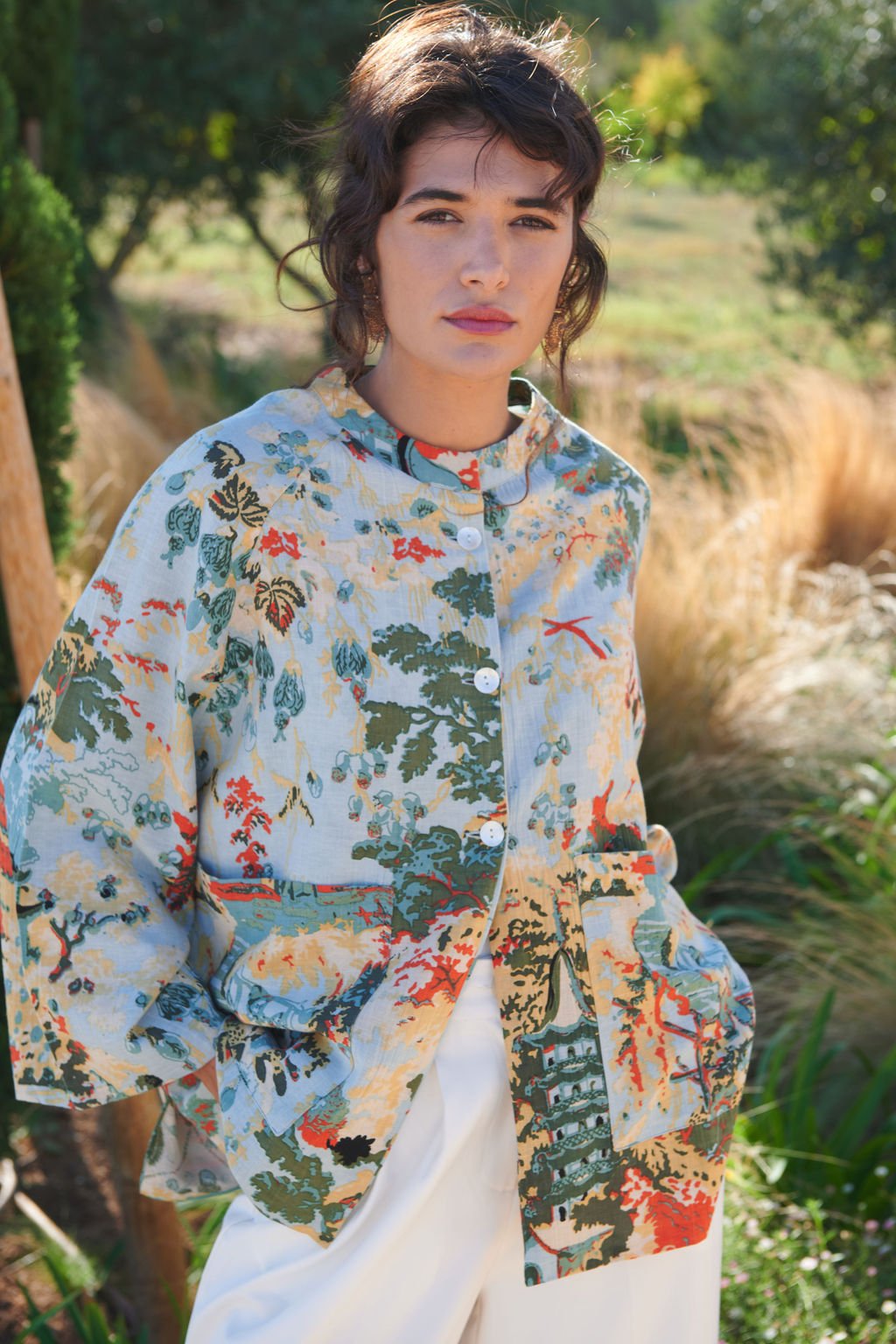 China Tree Aqua Linen Jacket - One Hundred Stars