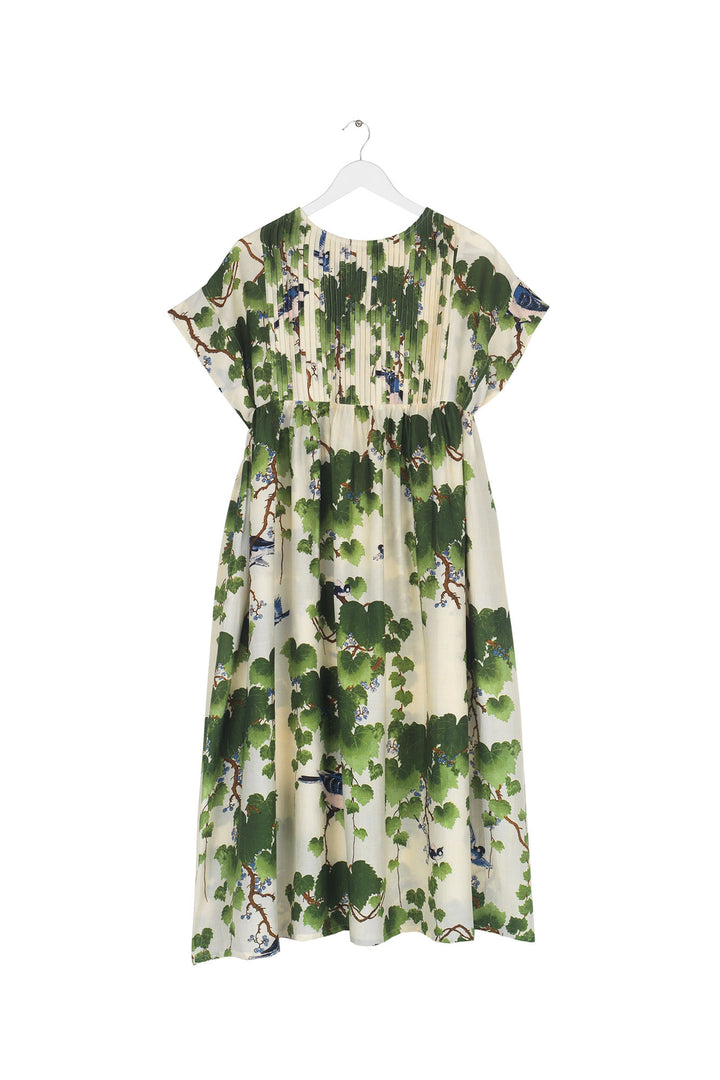 ladies midi dress with pleated detail in acer green print by one hundred stars