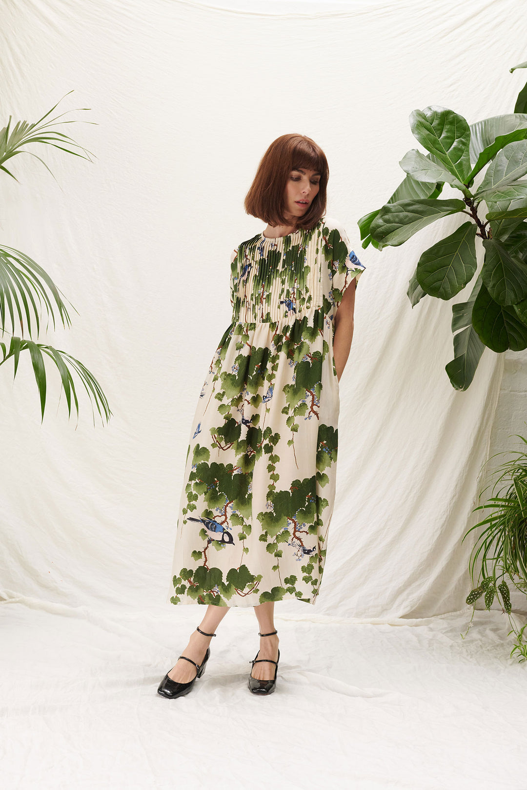 pleated smock dress featuring Japanese maple by one hundred stars