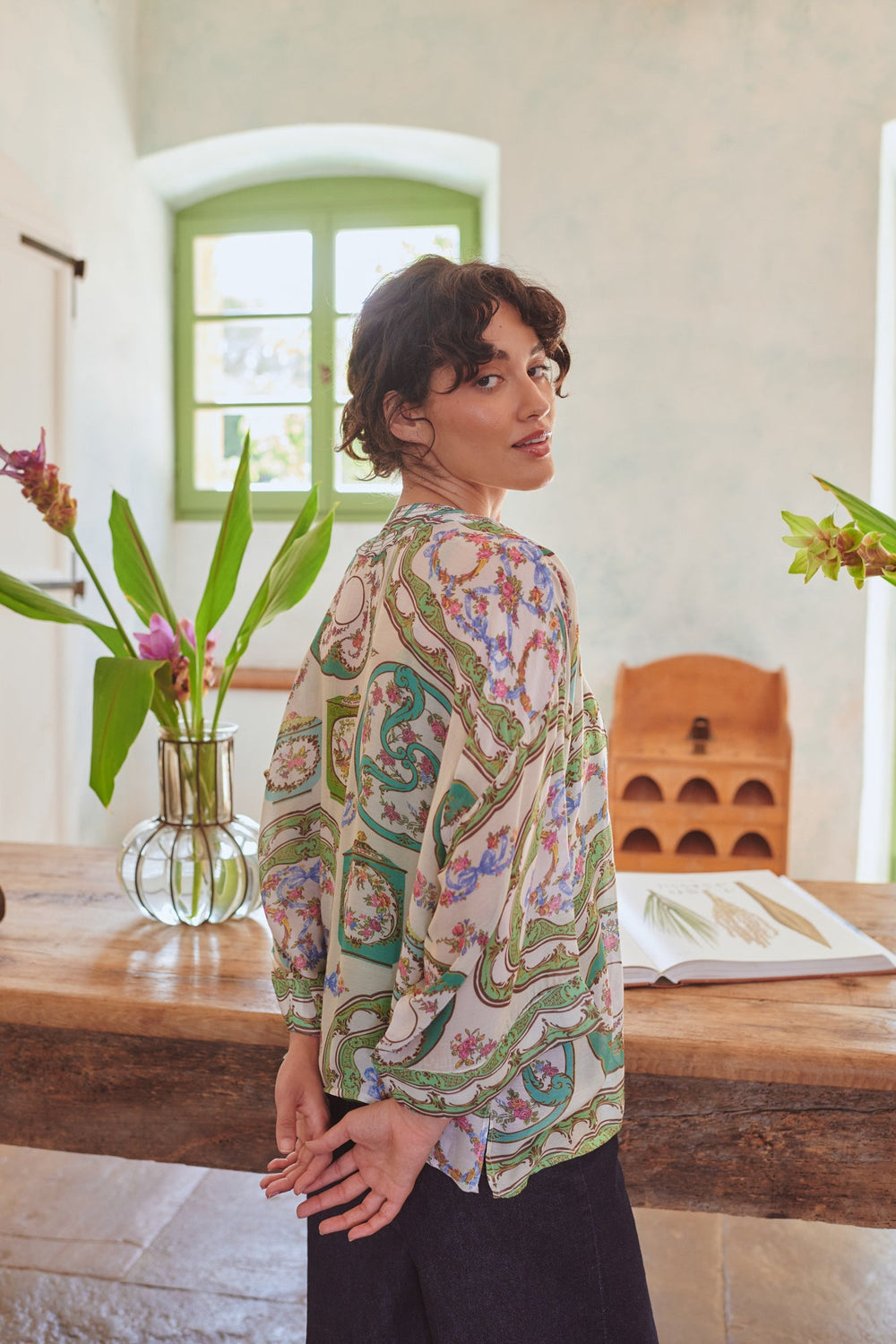 Afternoon Tea Green Kimono - One Hundred Stars