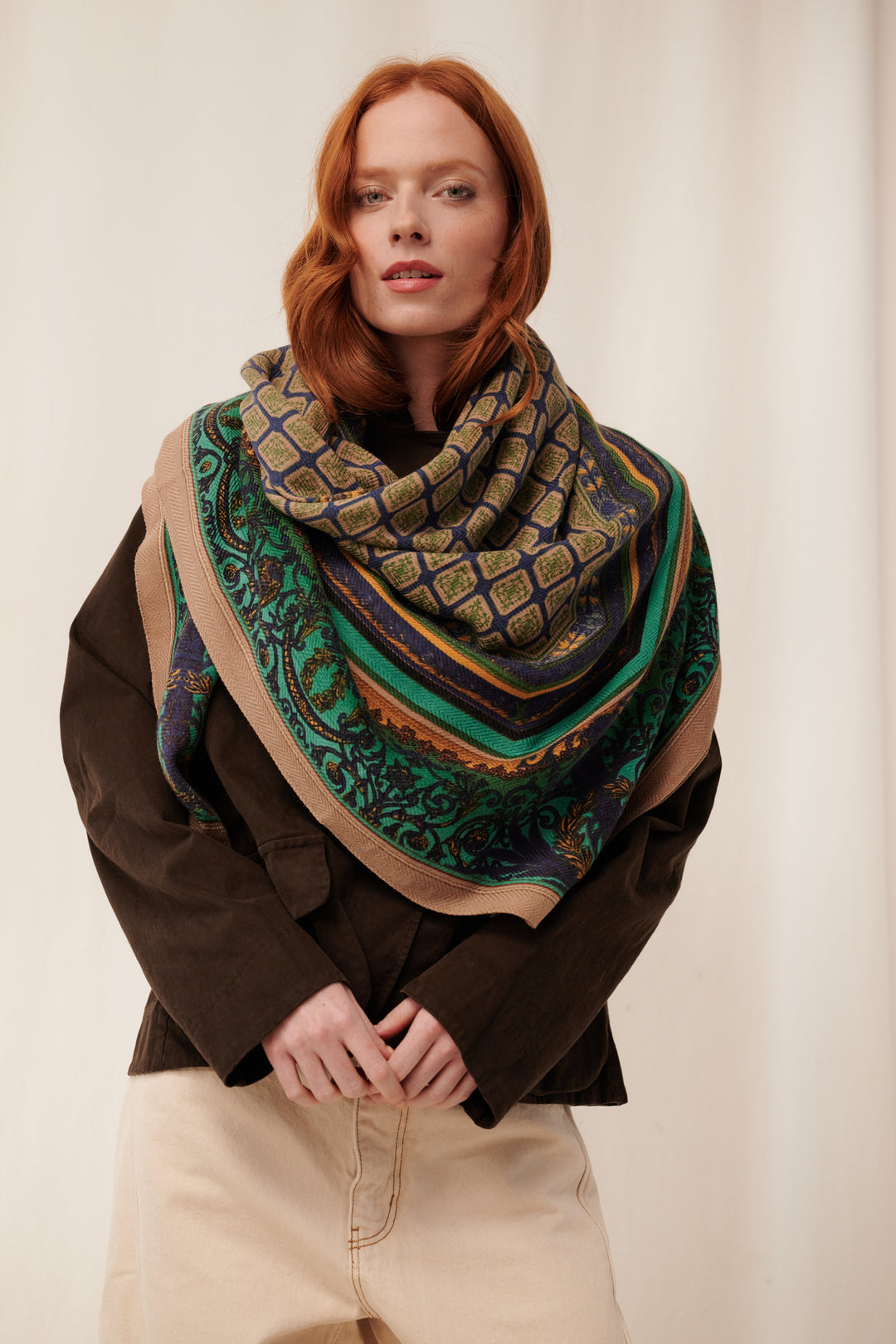 Amulet Emerald Wool/Silk Square Scarf - One Hundred Stars