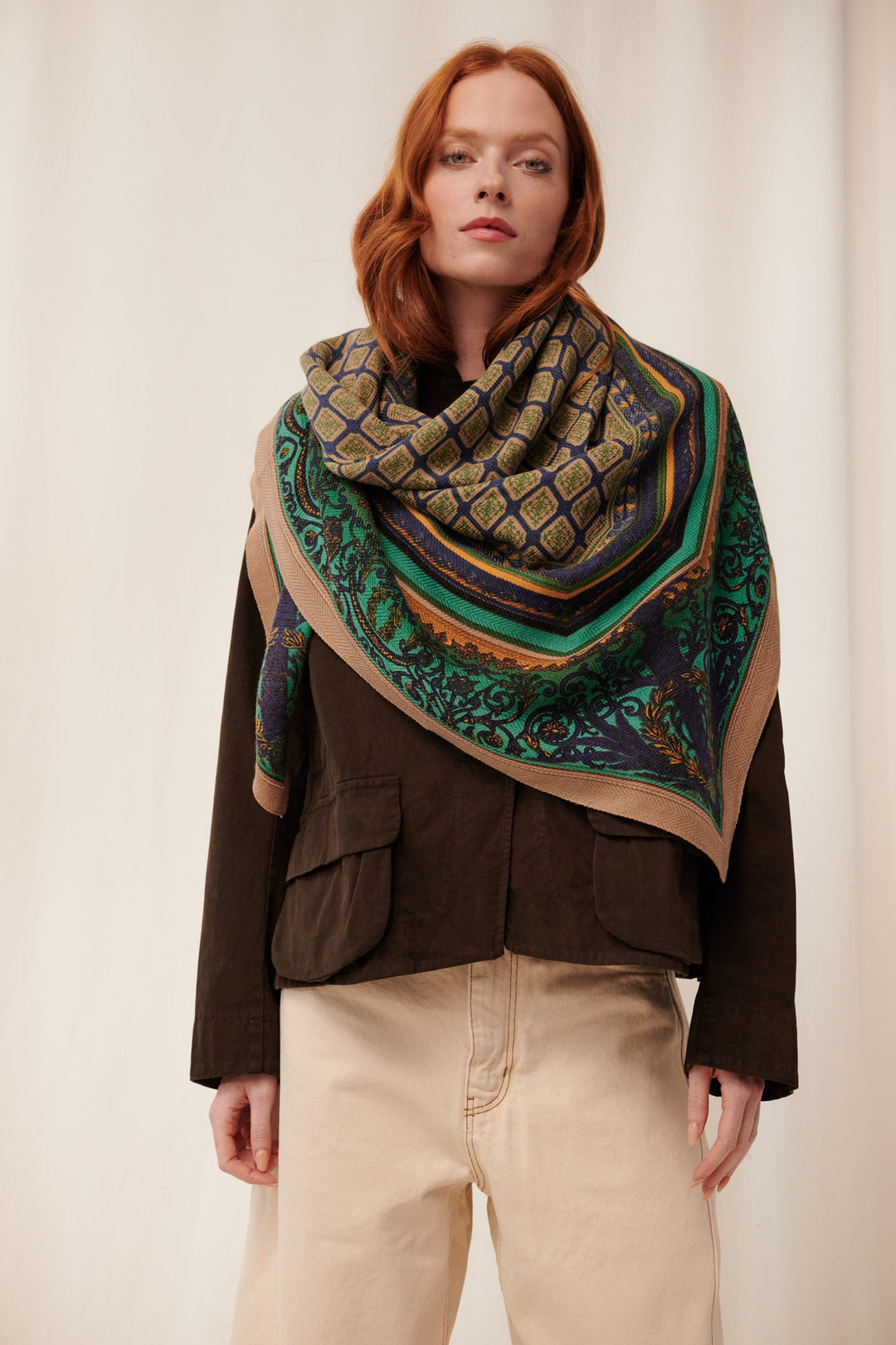 Amulet Emerald Wool/Silk Square Scarf - One Hundred Stars