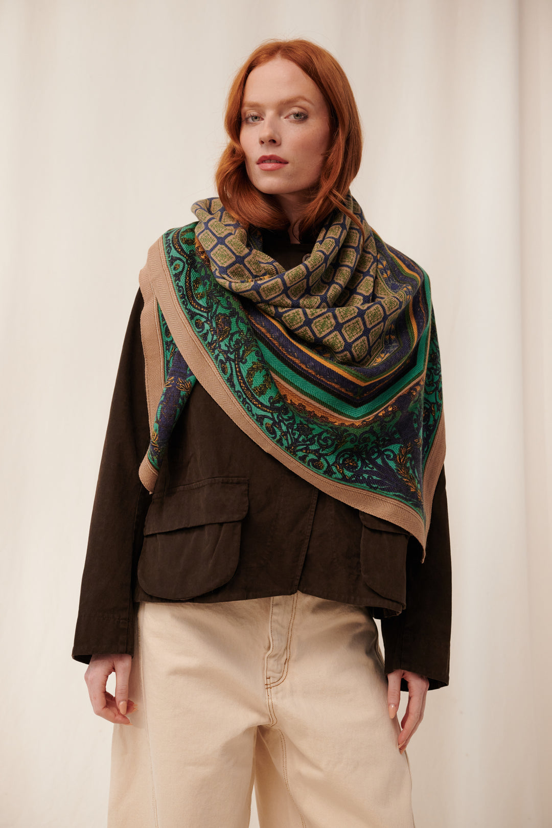 Amulet Emerald Wool/Silk Square Scarf - One Hundred Stars