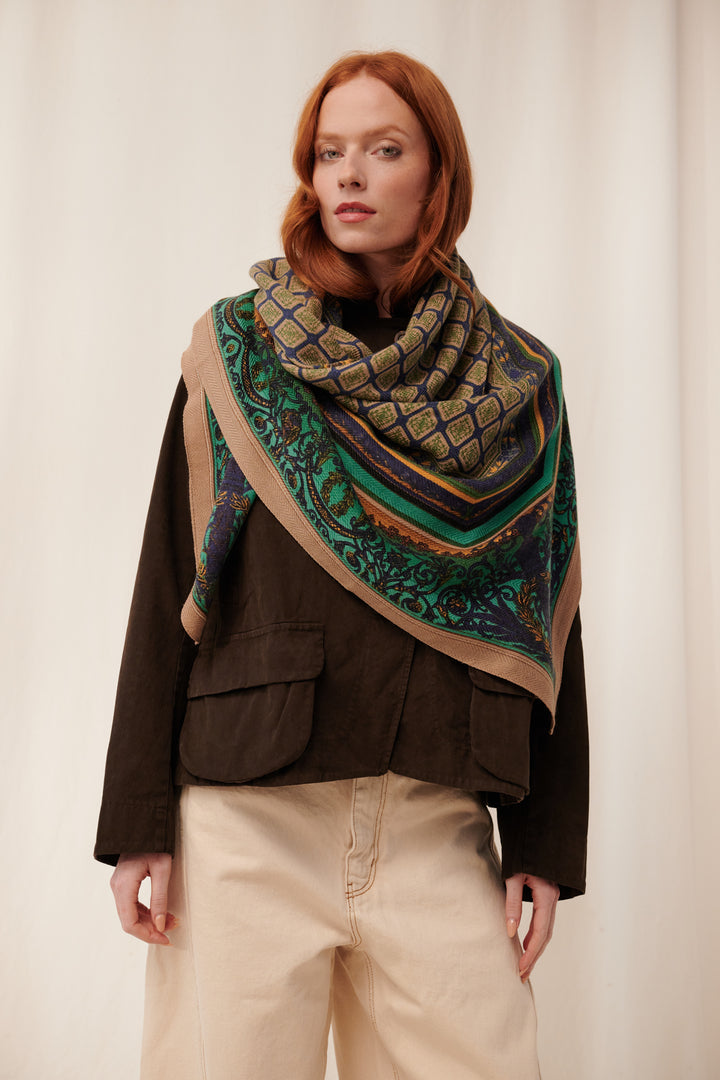 Amulet Emerald Wool/Silk Square Scarf - One Hundred Stars