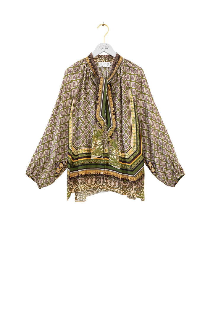 Amulet Green Pussybow Blouse - One Hundred Stars