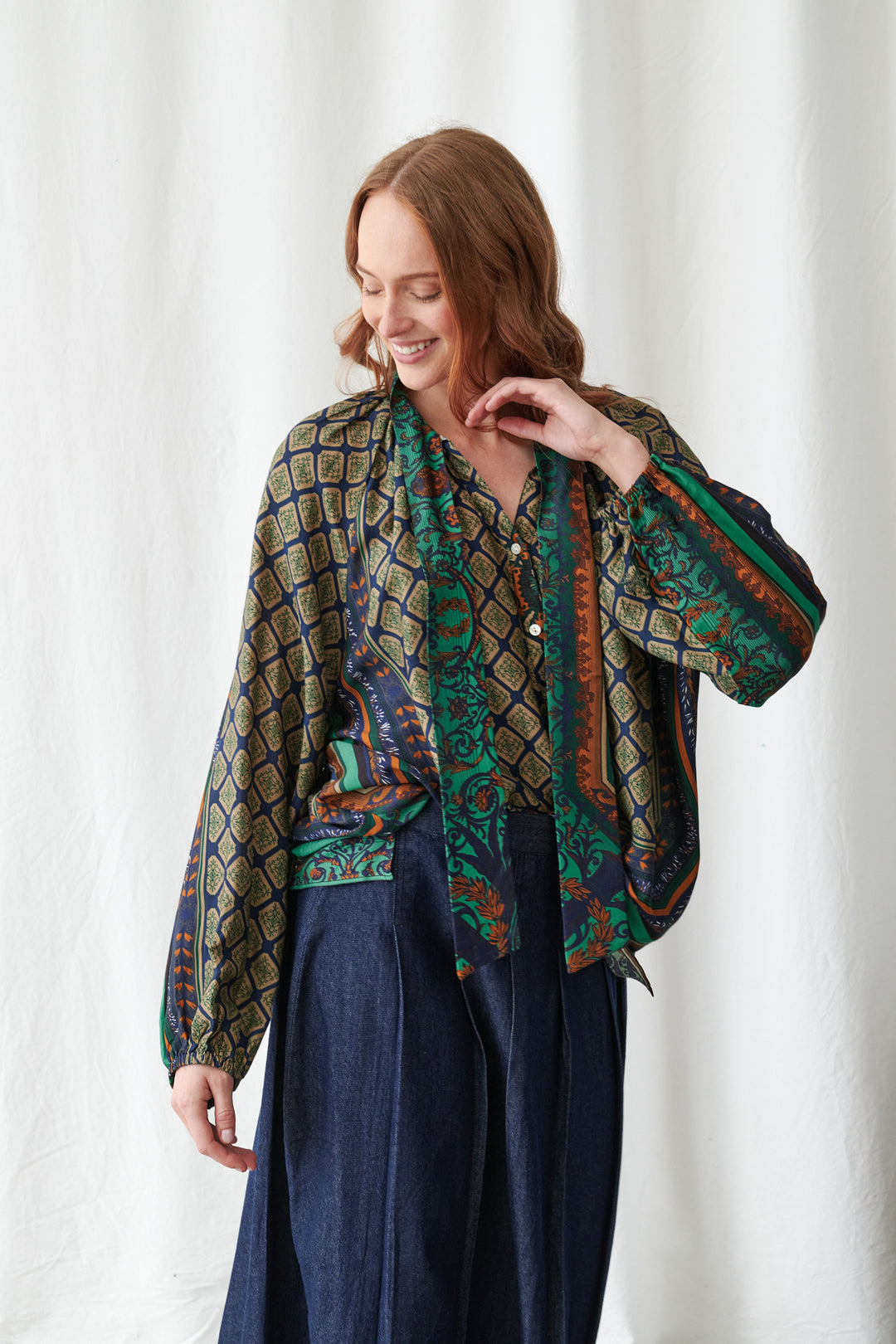 Amulet Emerald Pussybow Blouse - One Hundred Stars