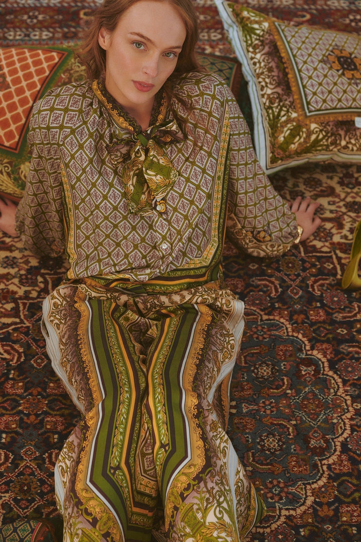Amulet Green Pussybow Blouse - One Hundred Stars