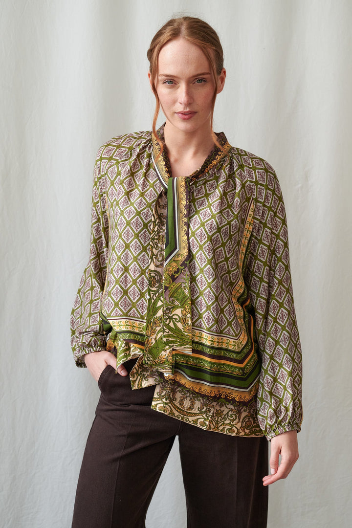 Amulet Green Pussybow Blouse - One Hundred Stars