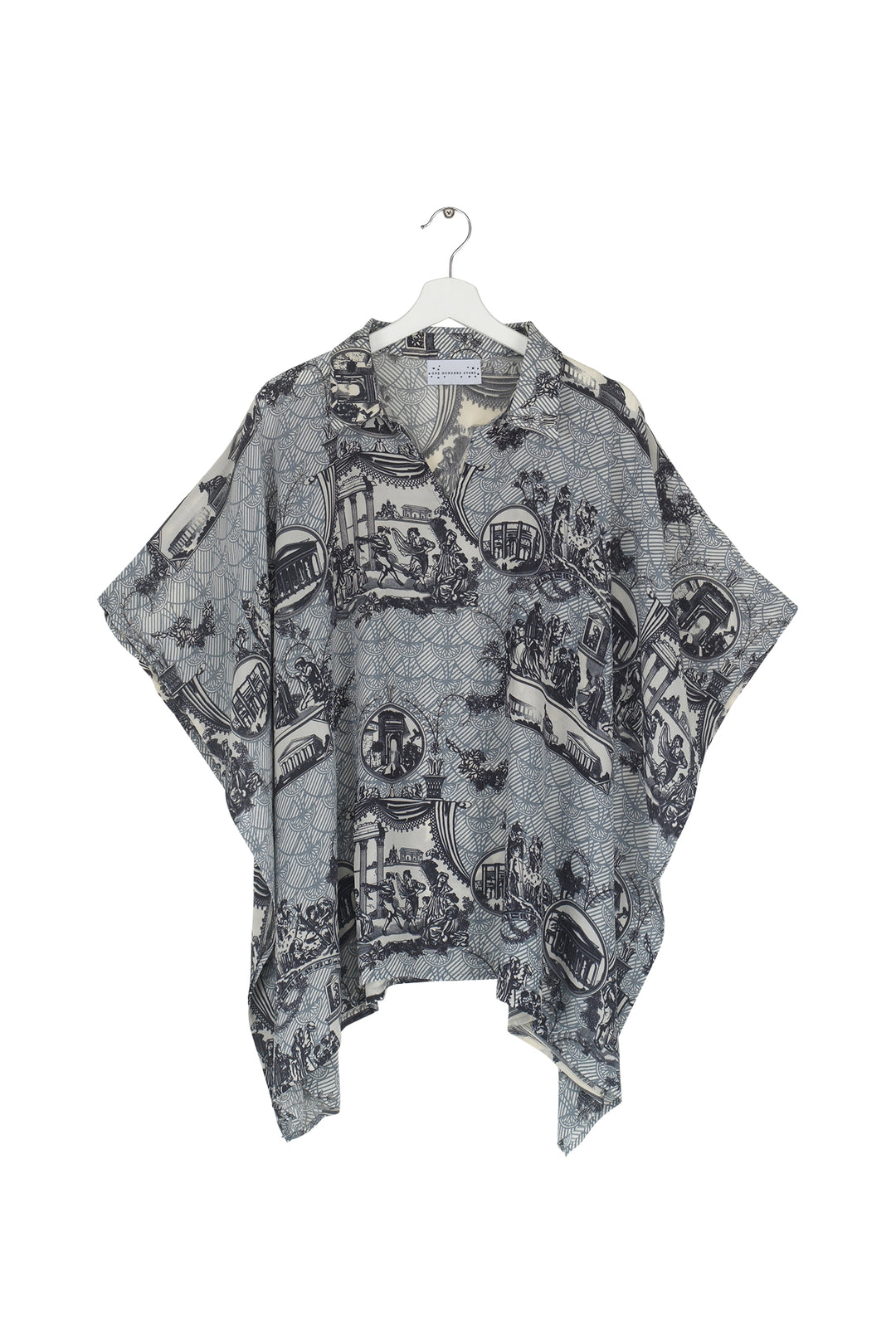 Women's tunic top in ancient columns charcoal print by One Hundred Stars