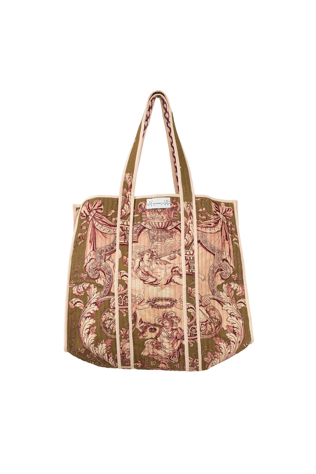 Angels Olive Canvas Quilted Tote Bag - One Hundred Stars