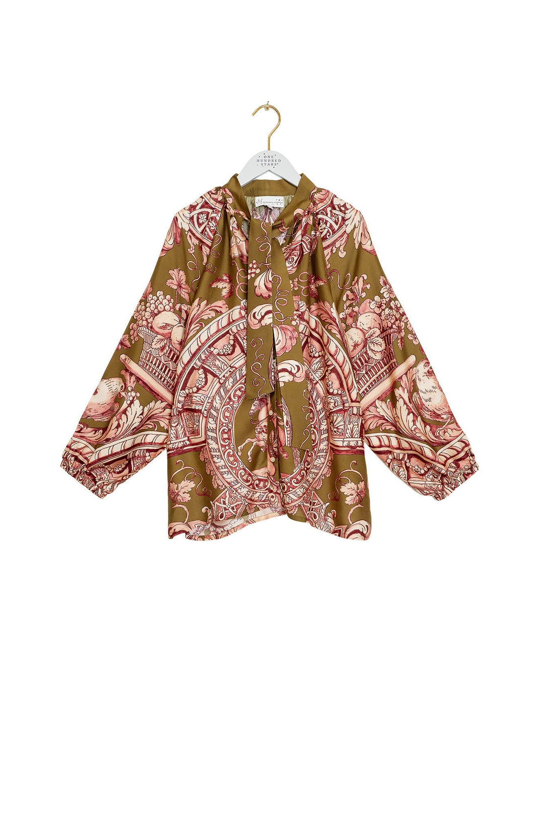 Angels Olive Pussybow Blouse - One Hundred Stars