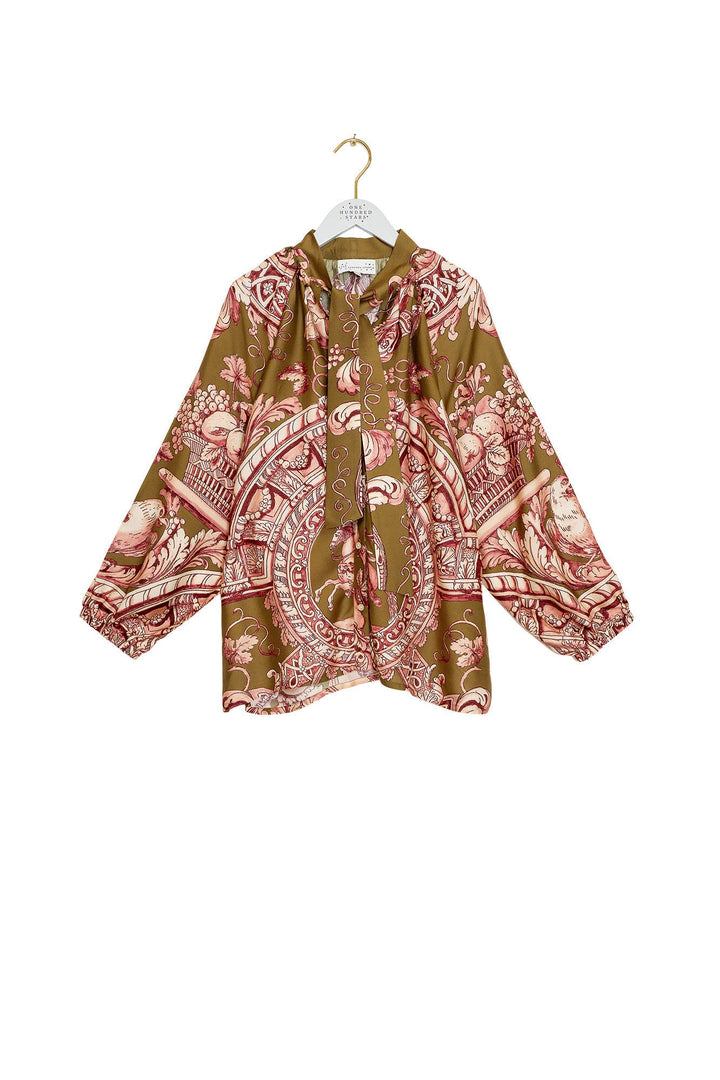 Angels Olive Pussybow Blouse - One Hundred Stars