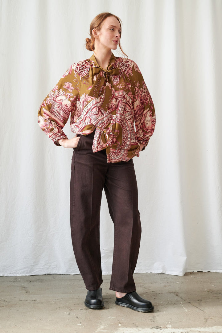 Angels Olive Pussybow Blouse - One Hundred Stars