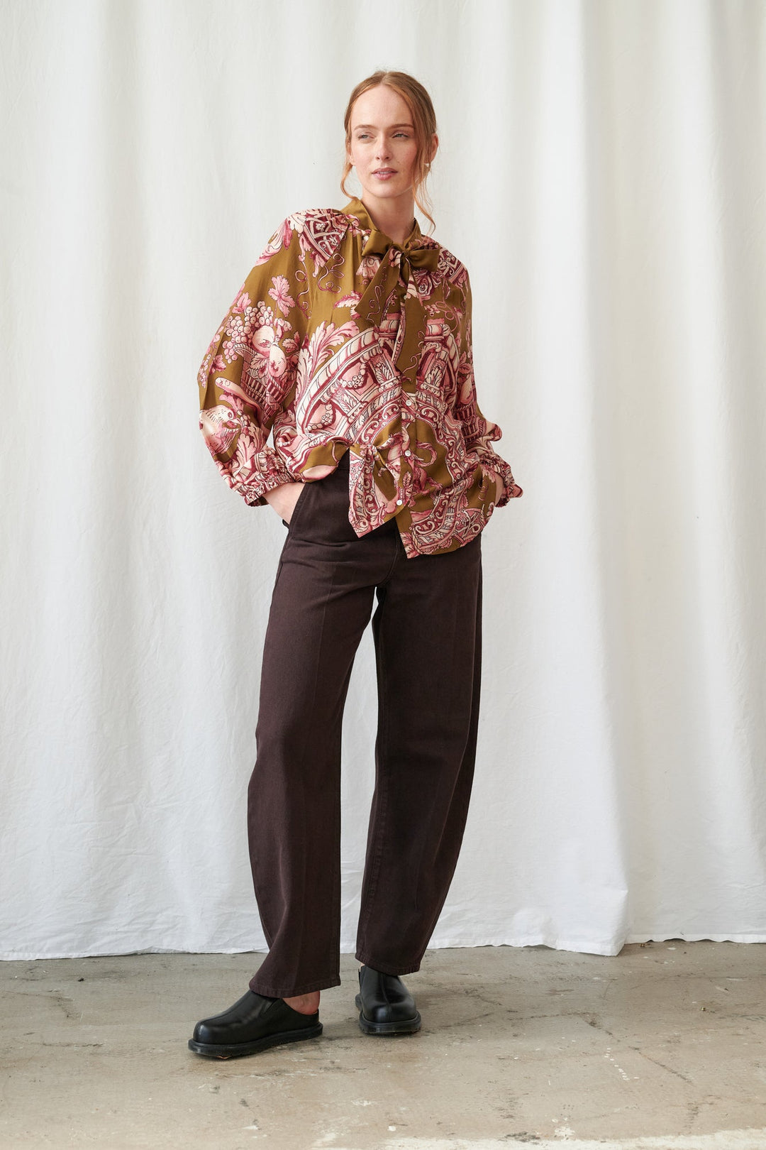 Angels Olive Pussybow Blouse - One Hundred Stars