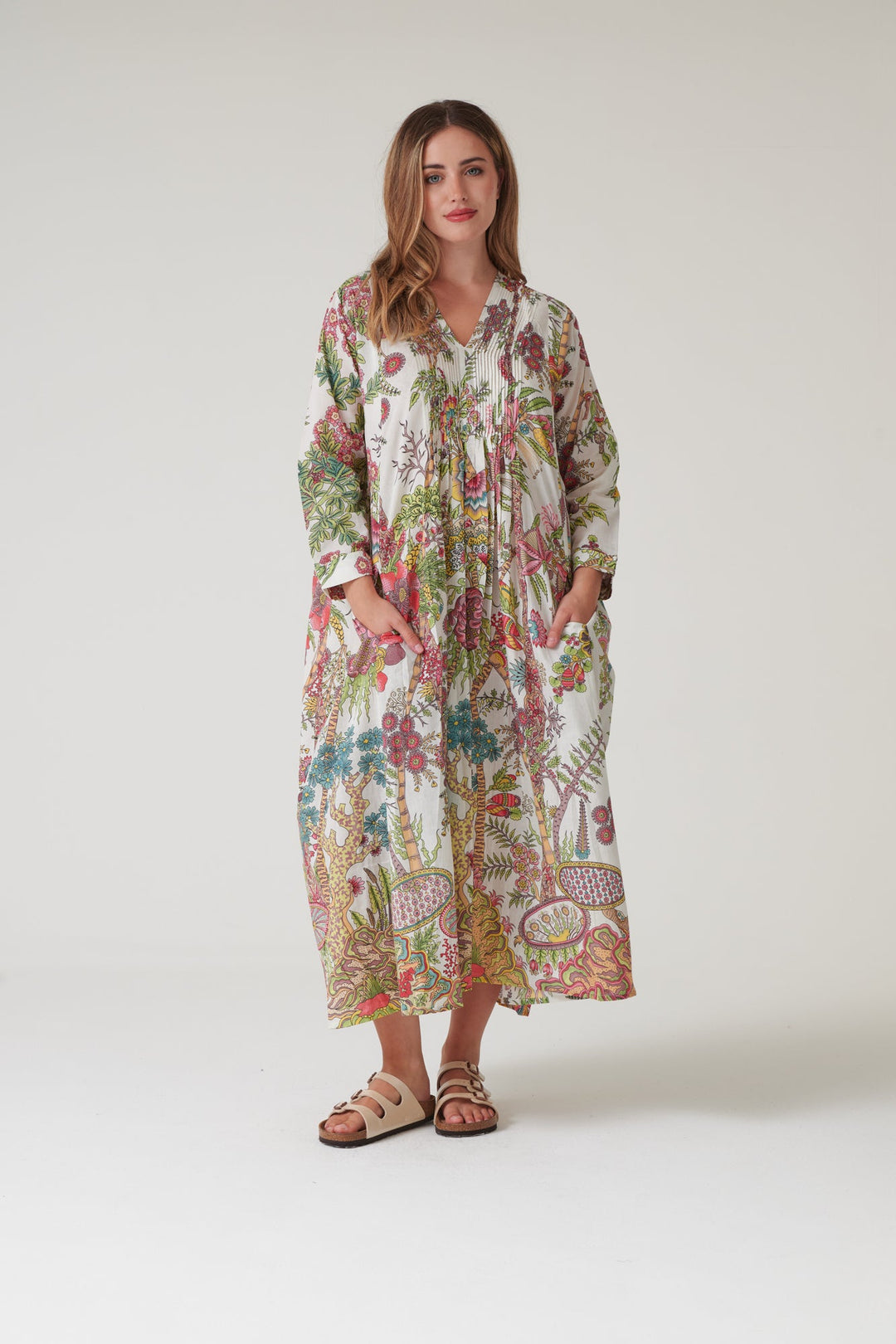 Boho Garden Ecru Pinch Pleat Dress - One Hundred Stars