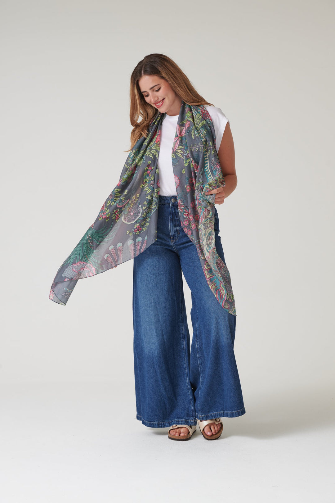 Boho Garden Grey Scarf - One Hundred Stars