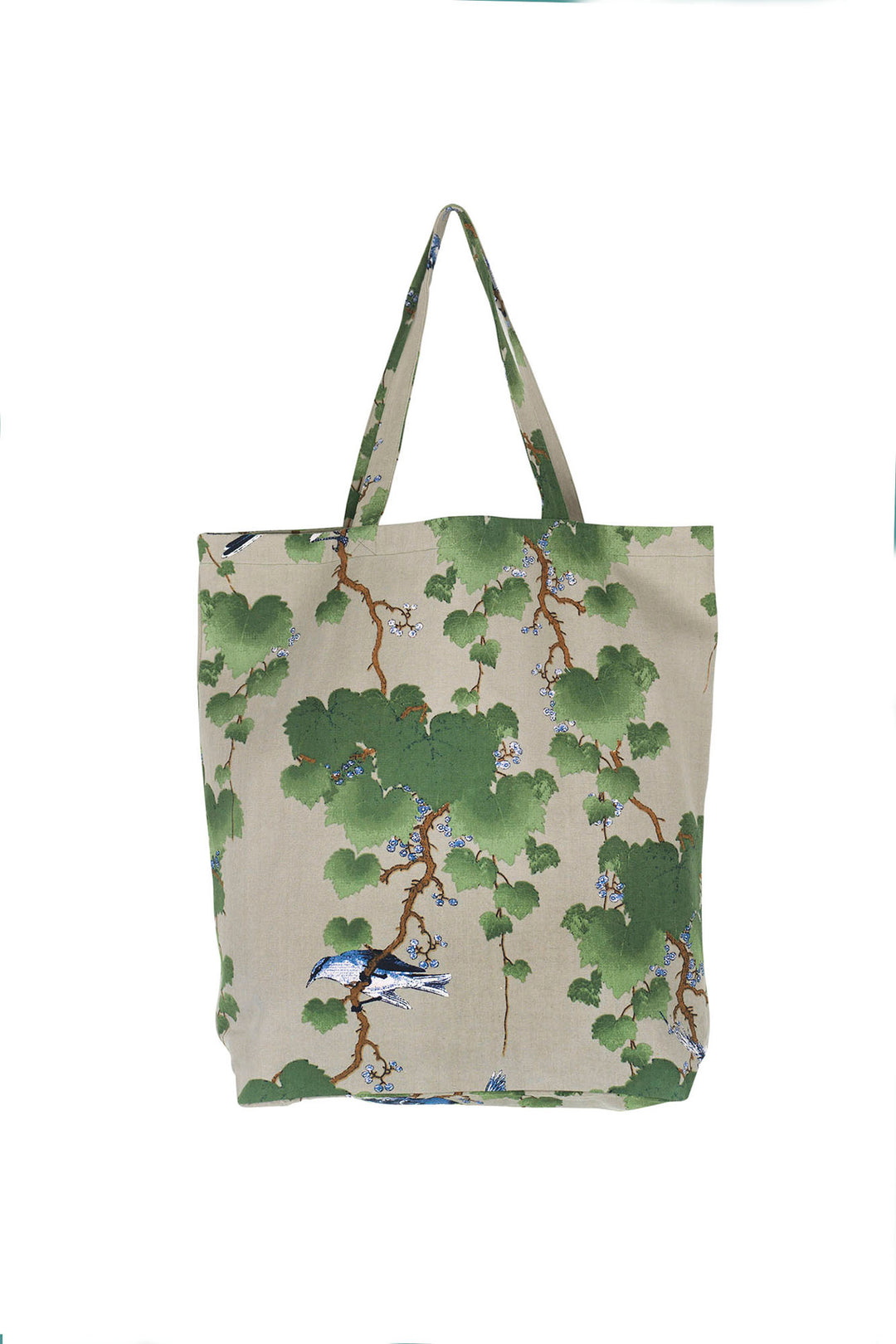 Ladies canvas tote bag with green maple leafs on a stone background by One Hundred Stars