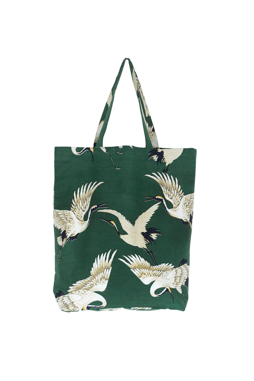 ladies shopping bag handbag canvas green background with stork bird print by One Hundred Stars