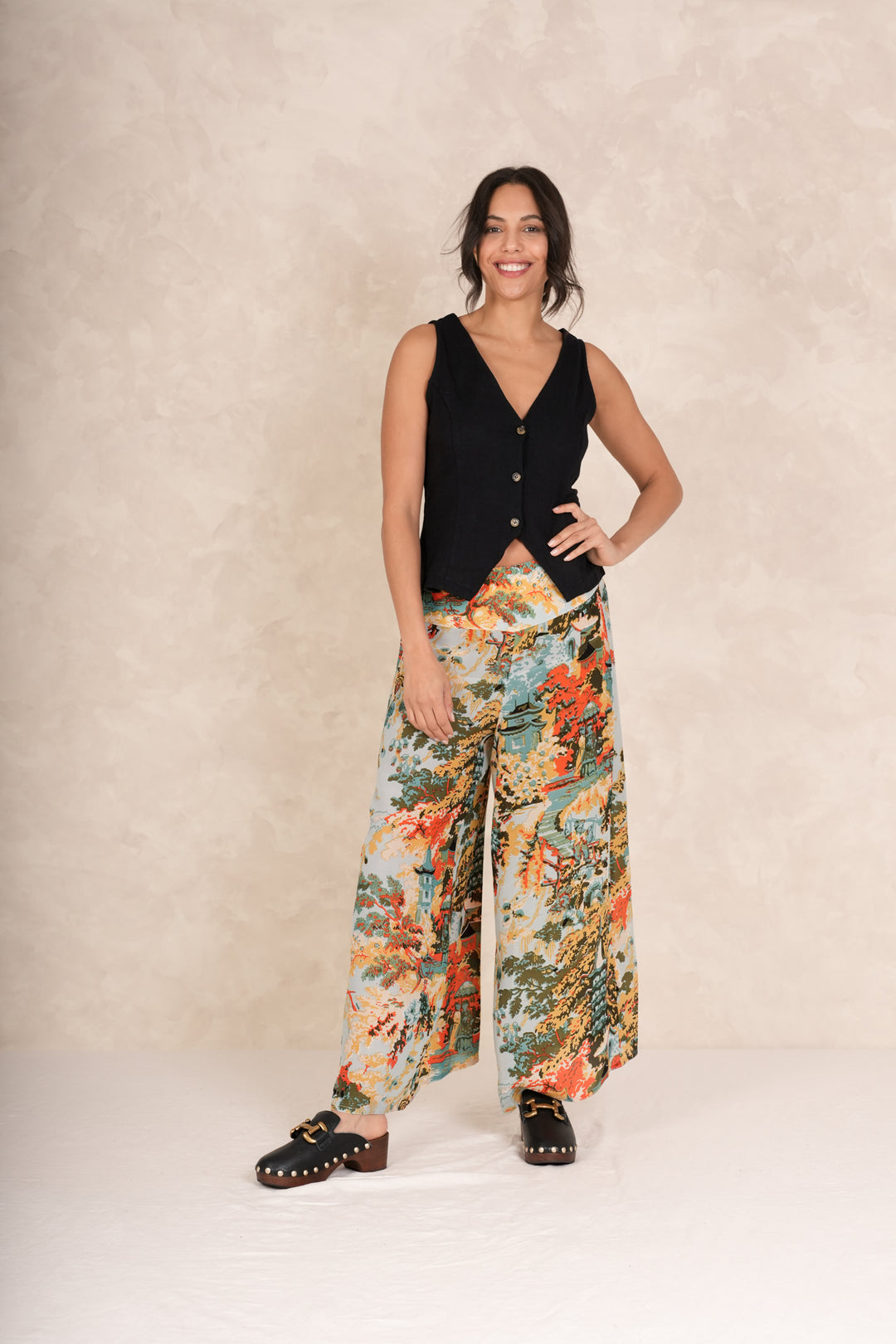 China Tree Aqua Crepe Palazzo Pants - One Hundred Stars