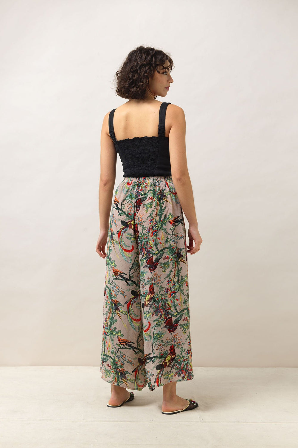 Chinoiserie Pink Crepe Palazzo Pants - One Hundred Stars