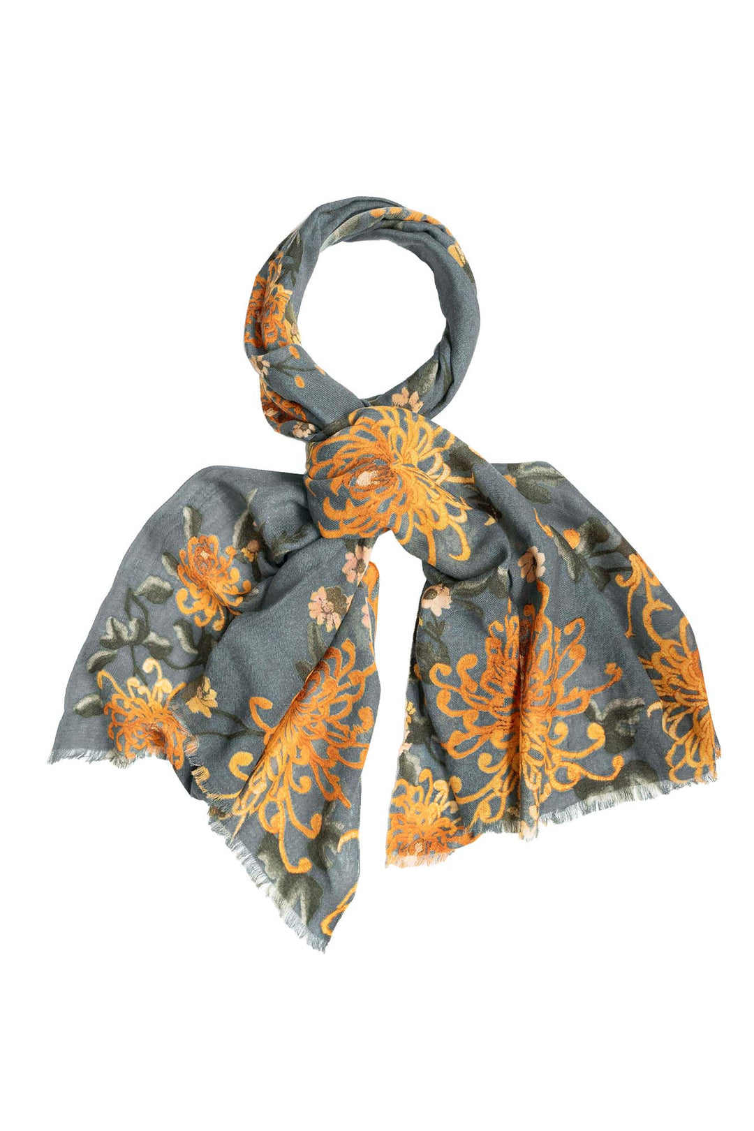 Chrysanthemum Grey Wool Scarf