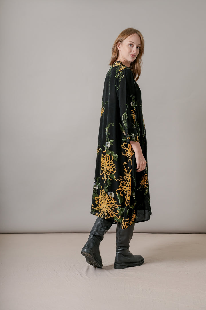 Chrysanthemum Black Asymmetric Dress - One Hundred Stars