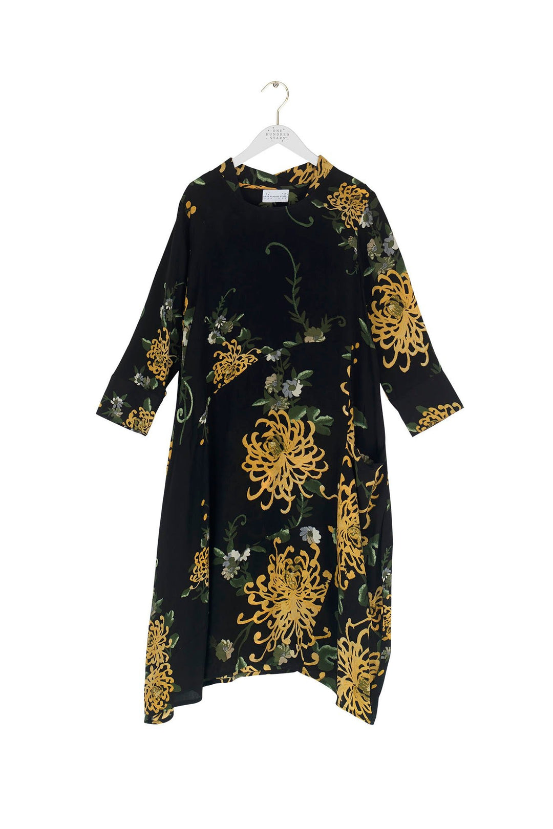 Chrysanthemum Black Asymmetric Dress - One Hundred Stars