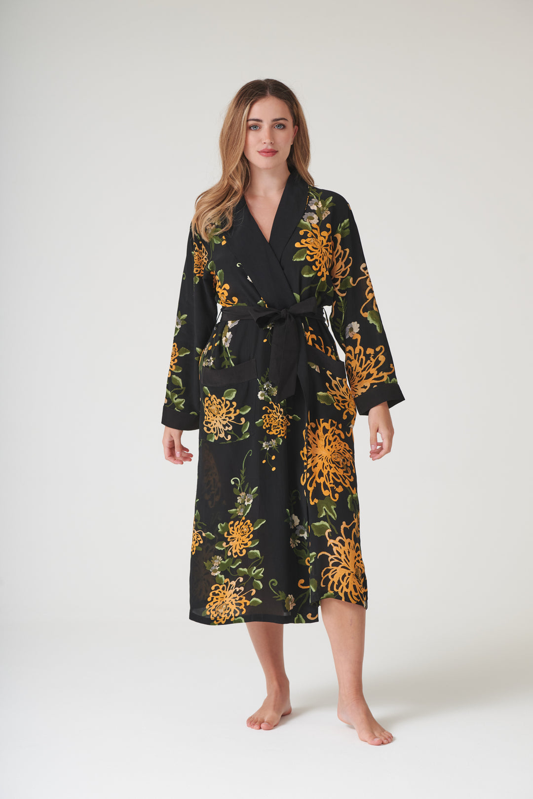 Chrysanthemum Black Crepe Gown - One Hundred Stars